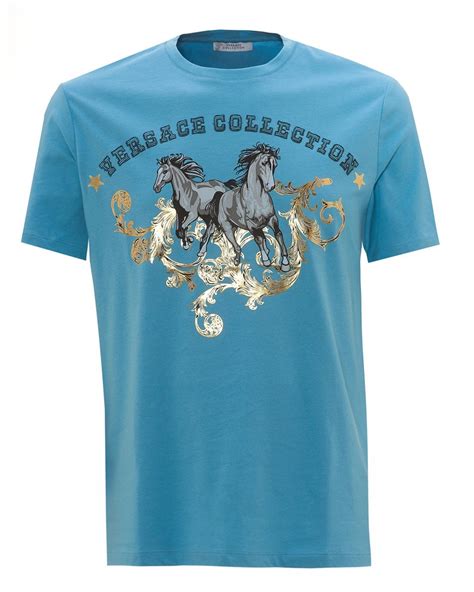 t-shirt versace collection blue scuro|versace graphic t shirt.